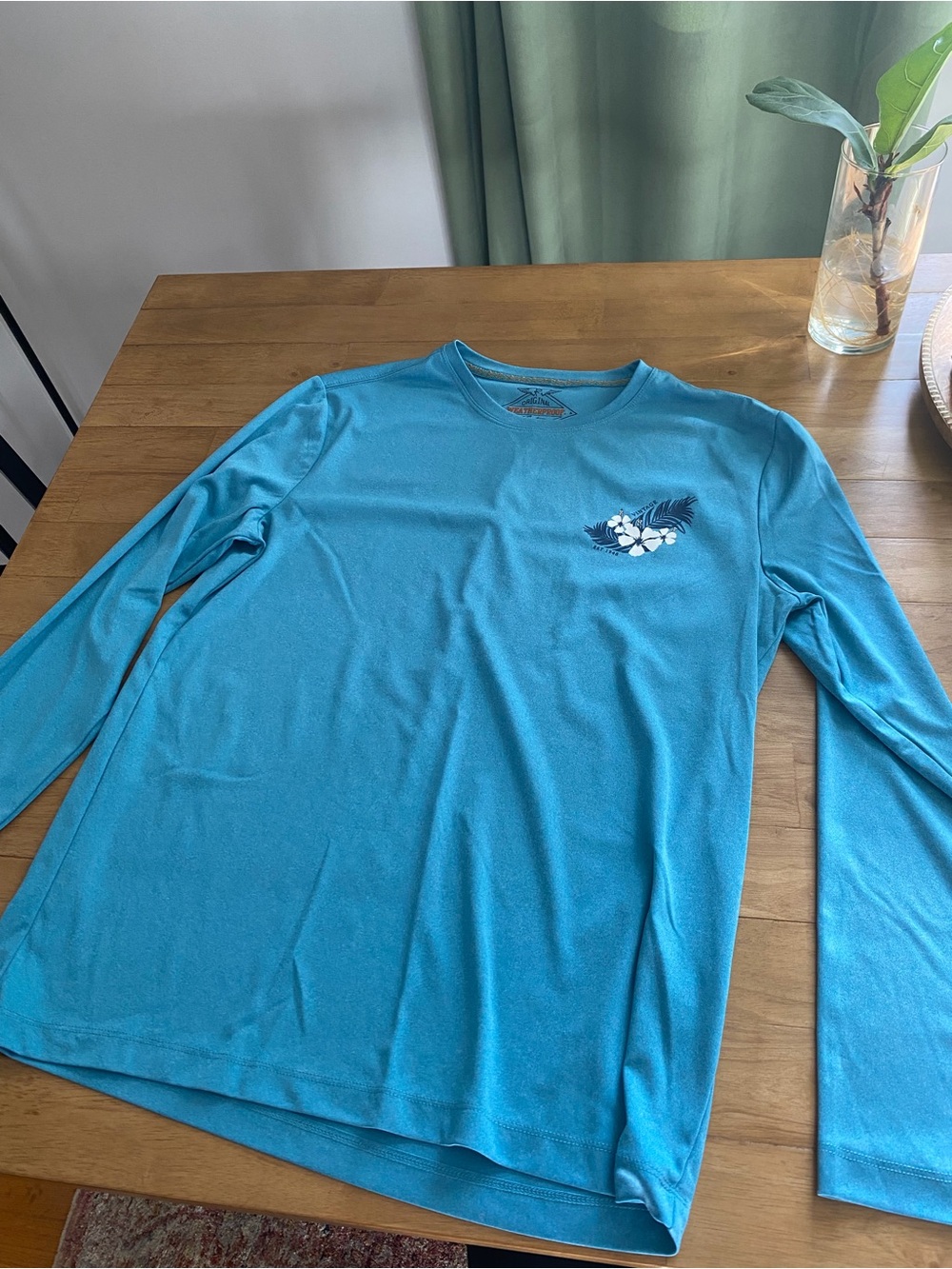 Weatherproof Men's Teal Long-Sleeve Performance Tee with Floral Graphic
